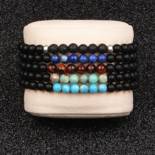 High Quality Natural Stone Bracelet Top Lapis Lazuli Tiger Eye Lava Round Matte Beads Stone For Men Women Couples Charm Jewelry