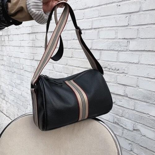 WOONAM Top Hide Genuine Calf Leather Barrel Shoulder Crossbody Bag Lady Casual Purse