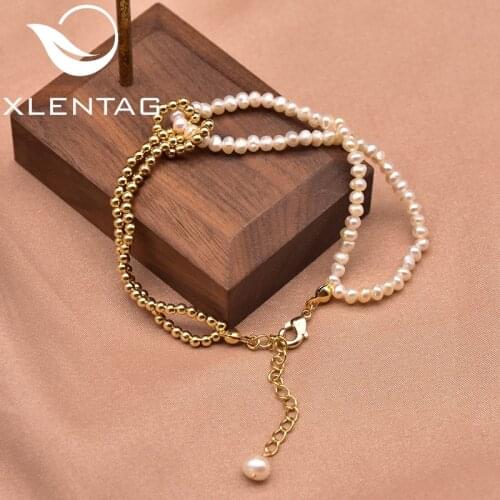 Xlentag Two-color Natural Freshwater Pearl Pendant Adjustable Wrist Bracelet Womens Party Gift Selected Fashion Jewelry GB0974