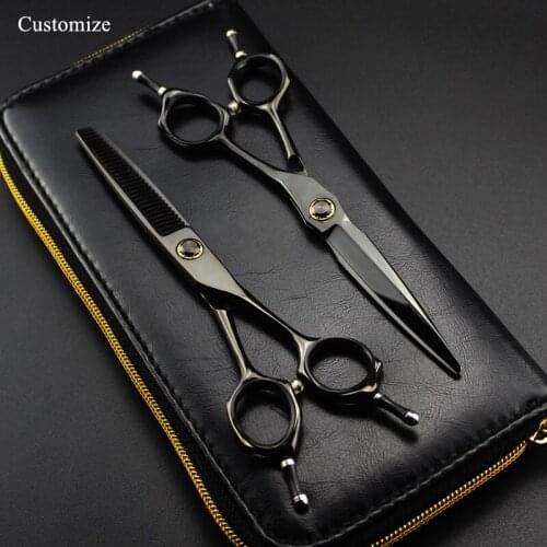 Customize logo japan 9cr13 steel 6 '' black Bearing cut hair salon scissors cutting barber Thinning shears hairdressing scissors