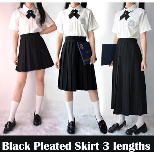 Japanese School Dress Elastic Waist Student Girls High School Uniform JK Black Skirt Short/Middle/Long Academy Style Bottoms