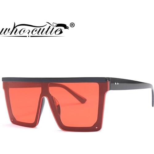 WHO CUTIE Fashion Red Sunglasses 90s Men Women 2019 Brand Design Vintage Square Frame Sun Glasses Flat Top Yellow Shades S019