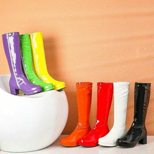 2021 Candy Colors Fashion Women Boots Square Low Heel Knee High Boots Autumn Winter Zipper Long Boots Shoes Big Size 33-45