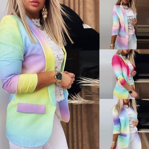 2021 New Women Turn-Down Collar Full Sleeve Coats Spring Printing Cardigan Blazers Fashion Elegant Streetwear Suit Dropshipping