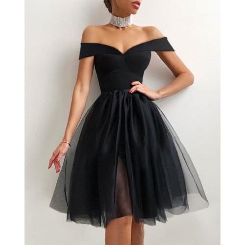 2021 New Style Womens Mesh Dress Ladies Elegant Off Shoulder Binding Layered Mesh Cocktail Dress Female Summer Party Clothes