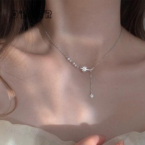 OBEAR Korean Sweet Pearl Shiny Zircon Sun Pendant Necklace Women Temperament Wedding Gift Jewelry Wholesale