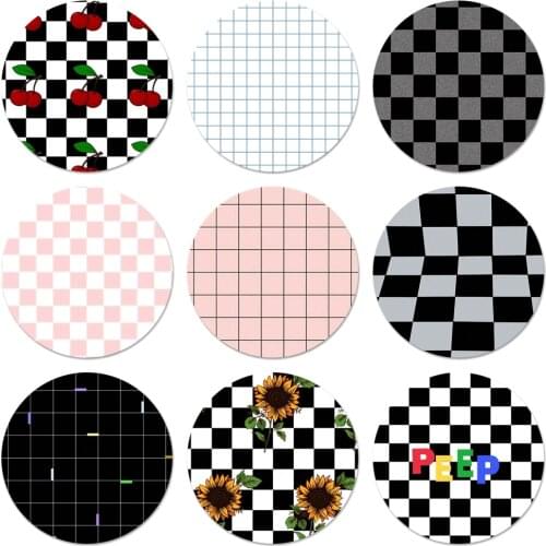 58mm Checkerboard Plaid Checked Icons Pins Badge Decoration Brooches Metal Badges For Clothes Backpack Decoration