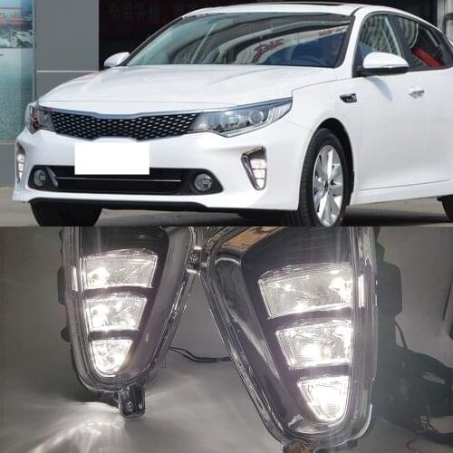 1Pair Car LED DRL Daytime running light Fog Lamp With yellow turn signal Day light foglights For Kia K5 Optima 2016 2017