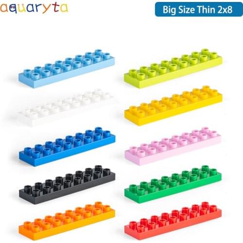 Aquaryta 10pcs Big Size DIY Building Block Thin Brick 2x8 Accessories Educational Large Particle Toy Compatible with All Brand
