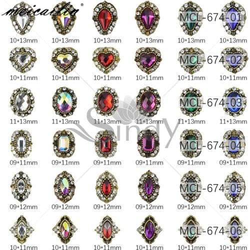 30Pcs/Pack Mixed Color Retro Alloy Charm Nails Crystal Diamonds Stone Strass Art Decorations Jewelry Accessoires Rhinestones