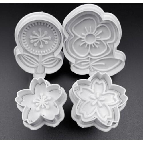 4pcs/set Flower Plastic Biscuit Mold DIY Kitchen Cake Decorating Tools Cookie Cutter Stamp Fondant Embosser