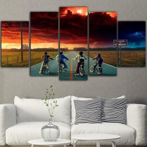 5 Panels 5D Diy Full Square Diamond Painting Stranger Things Movie Posters Multi-Picture Combination 3D Embroidery Kit Home Deco