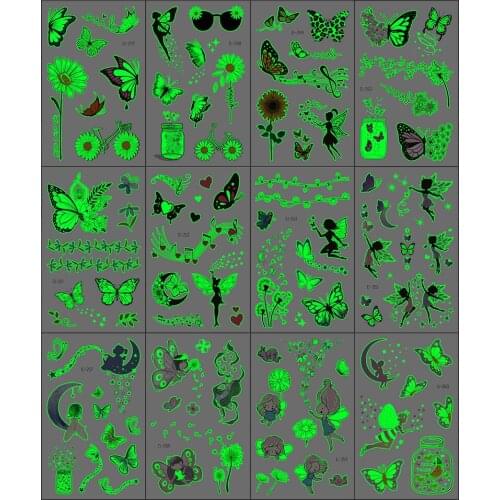 5Pcs/Set Luminous Temporary Tattoo Stickers Waterproof Arm Clavicle Body Art Sticker Disposable Butterfly Fake Tattoo Sticker