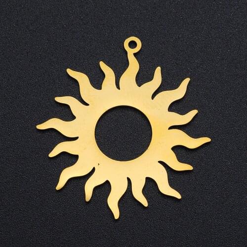 5pcs/lot 100% Gold Stainless Steel Sun Charm Pendant Wholesale Finding Supplies Jewelry Necklace Making Top Quality Never Fade