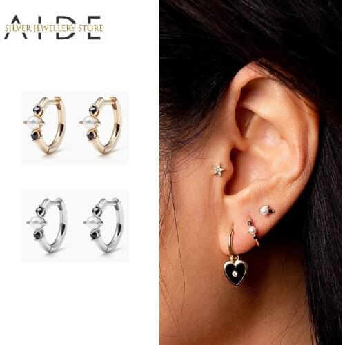 AIDE Luxurious 925 Sterling Silver Hoop Earrings for Women Elegant INS Pearl Zircon Pierced Earings Fine Jewelry Gift kolczyki