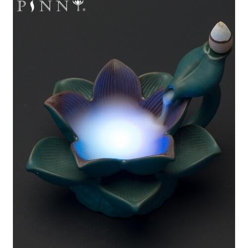 PINNY Electronic LED Lotus Incense Burner Ceramic Backflow Incense Holder Tea Ceremony Accessories Sandalwood Incense Censer