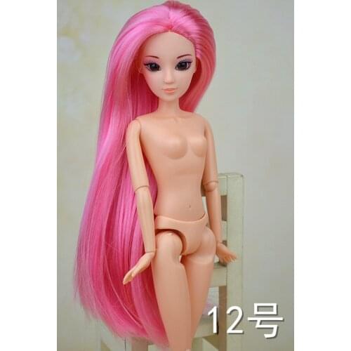 Kids Toy 1/6 Doll Head With Fashion Pink Long Hair + 12 Joints BJD Doll Body For 11.5" Doll House Children Gift