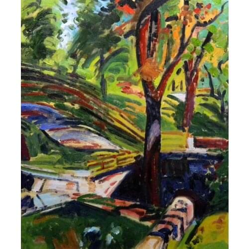 Handmade Canvas Art Painting, Fenced Landscape by Alfred Henry Maurer, Landscape Oil Painting for Wall Decoration, No Prints