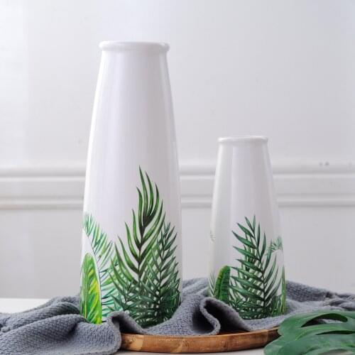 Ceramic Crafts MORI Series Green Monstera Torrid Zone Ceramic Vase Flower Holder Decoration Large Small flowers vases