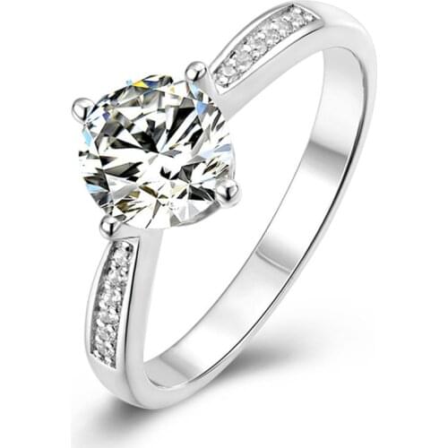 6.5mm D Color Round Moissanite Ring 925 Sterling Silver Pass Diamond Test Perfect Cut 1 Carat Moissanite Rings with Certificate