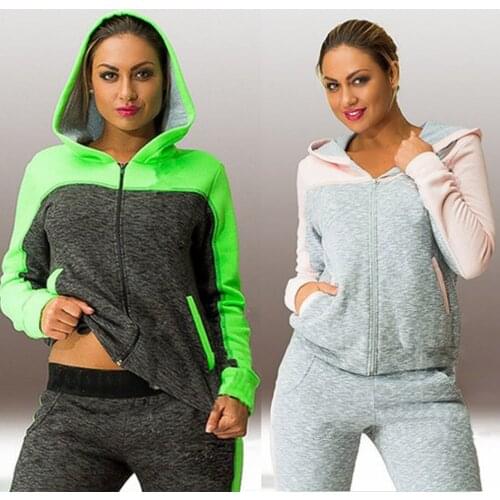 Two Pieces set Hoodies Coat and Pants Women Set Zipper Up Patchwork Casual Sportswear Autumn Women clothing Sports Tracksuit