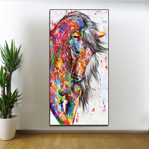 Colorful Running Horse Oil Painting Animal Posters and Prints on Canvas Wall Art Large Size Picture for Living Room Office Decor