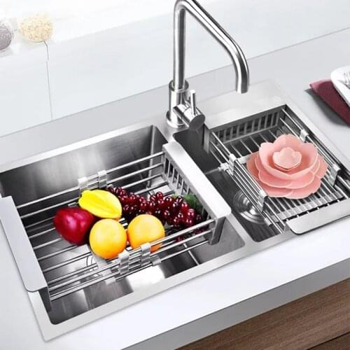 Kitchen Accessories Over Sink Drain Racks Big for Dishes Adjustable Basket Holders Vegetables Fruit Tableware Drying Organizer