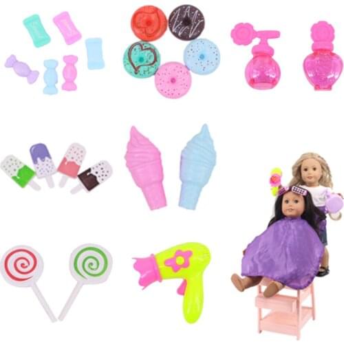 Doll Accessories Hair Dryers&Curling Tongs&Perfume Pots&Candy&Other Food Toys Doll Toys For 18 Inch Dolls Girls Toy Gifts