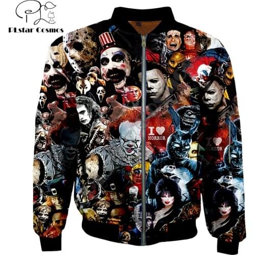 Autumn/winter Mens bomber jackets Horror character Gothic Halloween Printed 3d Printed Zip Tracksuits coat women men jacket