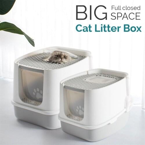 Pet Cat Litter Box Fully Enclosed Anti-Splash Deodorant Cat Toilet For Cats Two-Way with Shovel High Capacity Cat Litter Tray