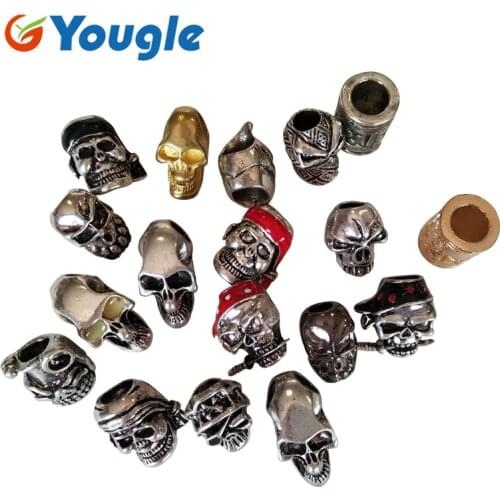 YOUGLE 5 pcs/lot Metal Skull Beads Cylindrical Beads For DIY Paracord Bracelets and other Paracord Project Large Hole Pendant