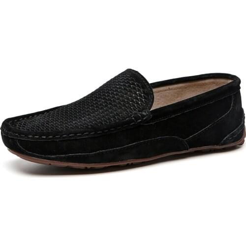 Summer Hollow Shoes Men Casual Luxury Brand Genuine Leather Loafers Men Breathable Boat Shoes Slip On Moccasins