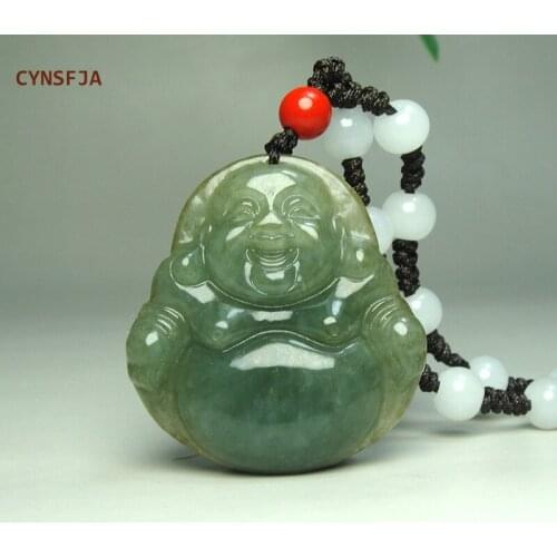 CYNSFJA Real Certified Natural A Grade Emerald Jade Lucky Amulets Buddha Jade Pendant Green High Quality Hand Carved Best Gifts