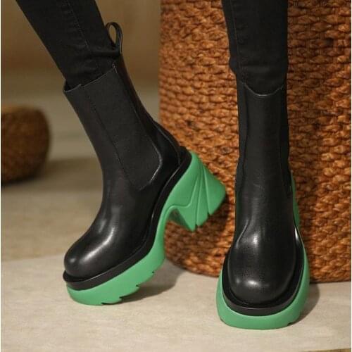 2021 Autumn New Martin Boots Womens Thick-heeled Thick-soled Inner Heightened Chelsea Short Boots Platform Shoes Combat Boots