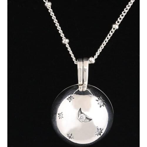 Original Moon And Star With Sliding Ball Chain Adjust Necklace For 925 Sterling Silver Bead Charm Bracelet Europe Diy Jewelry