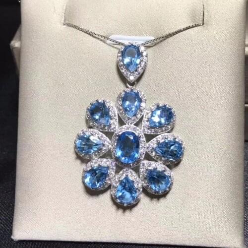 Luxury style necklace, natural topaz necklace, 925 silver, European and American style luxury color jewelry