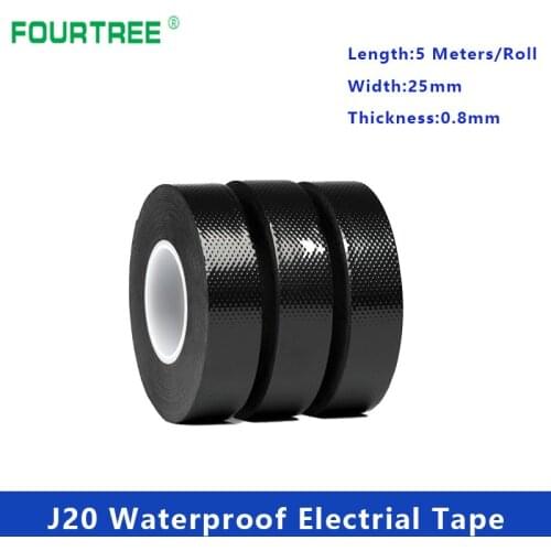 5PCS J20 High Pressure Self-Adhesive Rubber Electrical Tape PVC Waterproof Insulated Bonding Black Chemicals 5 Meters Length