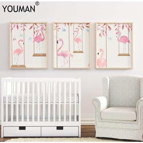 Nordic Modern 3D Canvas Painting Small Fresh Flamingo Art Poster Print Art Wall Picture Living Childrens Room Frameless Poster