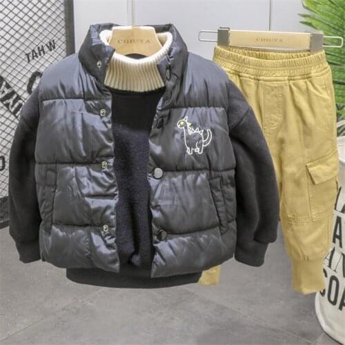 Toddler Boys Clothing Sets Autumn Thicken Cartoon Vest Plus Velvet Sweatshirt Pants 3pcs Kids Tracksuit Sport Suit For Boys 2020