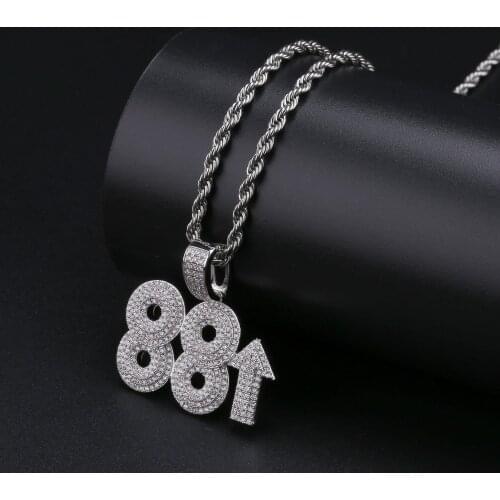 TOPGRILLZ Solid Back 88 rising Rich Chigga Iced Out Pendant Choker Necklace Hip Hop Gold Silver Color Charm Jewelry