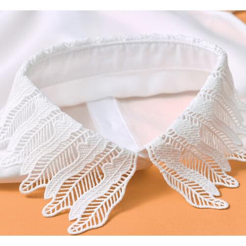 Vintage Floral Lace Fake Collar Women Lapel Button Down Detachable White Lapel Half Shirt False Collars Girls Removable Decor