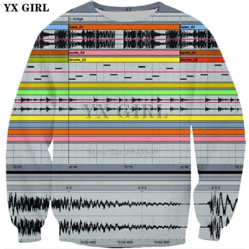 YX GIRL Drop shipping ableton live disco DJ 3d Print Mens womens Sweatshirt Fashion Long sleeve O-Neck pullover