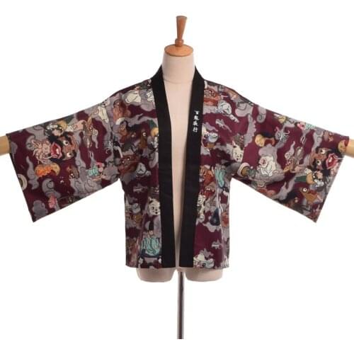 Women Kimono wine red Coat Anime Japanese Style Casual Blouse Loose Shawl Cape Vintage Cardigan Jacket navy blue 2020