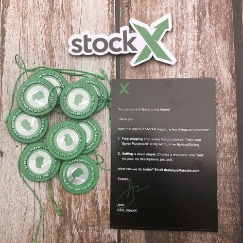 1sets Lot Chip induction2020 StockX Tag Green Circular Tag Rcode Stickers Flyer Plastic Shoe Buckle Verified X Authentic Tag