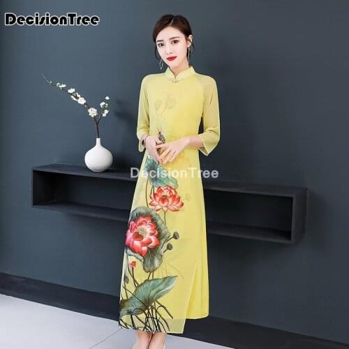 2021 vietnam style dress vietnam aodai vietnam traditional dress chiffon cheongsam dress chinoise ao dai elegant party dress