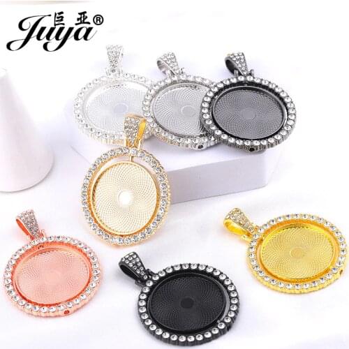 30PCS Rotatable Cabochon Pendant Bases CZ Rhinestone Bezel 25mm Blank Tray For Designs DIY Jewelry Making Accessories Wholesales