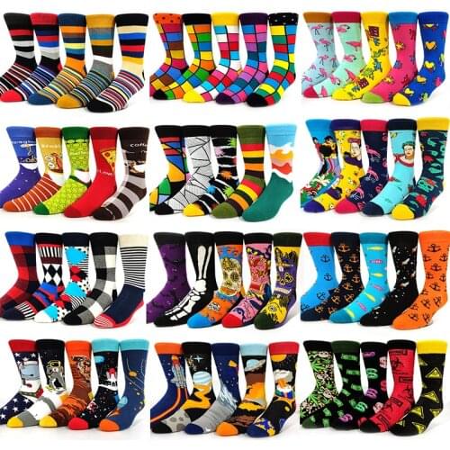 5 Pairs/Pack Funny Cartoon Socks Casual Hip Hop Creative Soft Comfortable Novelty Men Cotton Calcetines Hombre Street Divertido