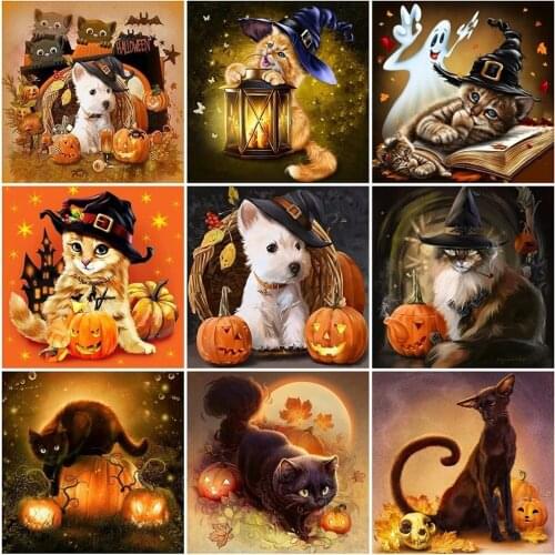 5D Diamond Painting Dog Full Drill Square Round New Arrival Diamond Embroidery Animal Cat Mosaic Rhinestone Kit Halloween Gifts