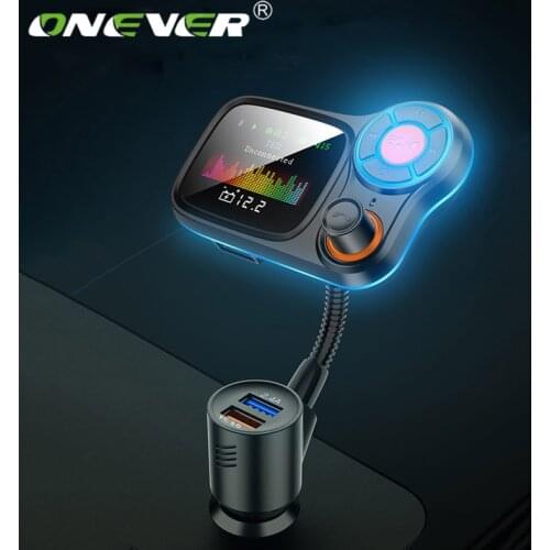 Onever USB Car Charger FM Transmitter Car Kit HandsFree HD Color Screen MP3 Player Fast Charge 3.0 Wireless Aux Audio MP3 Player
