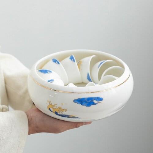 Tea Basin Extra Large Ceramic Whiteware Writing-Brush Washer Tea Set Wash Tea Bowl Tea Ceremony Accessories Tea Basin Wash